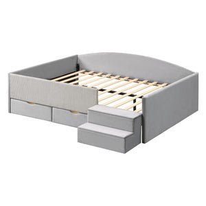 English Elm Full Size Kids Daybed with Corduroy Velvet Upholstery and Two Under Bed Storage Drawers Gray SF000215AAE