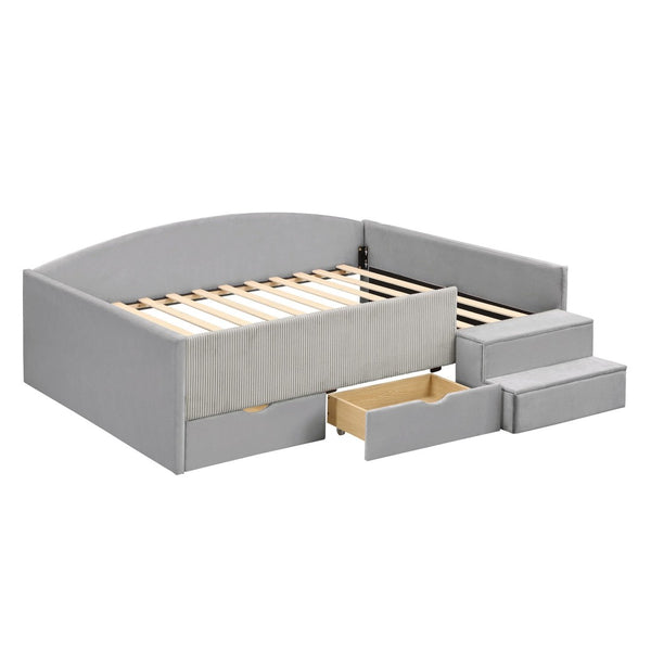 English Elm Full Size Kids Daybed with Corduroy Velvet Upholstery and Two Under Bed Storage Drawers Gray SF000215AAE