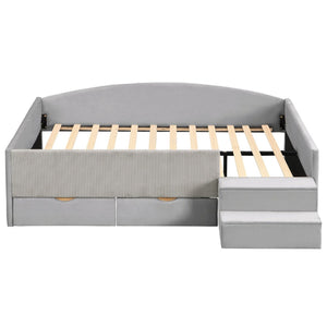 English Elm Full Size Kids Daybed with Corduroy Velvet Upholstery and Two Under Bed Storage Drawers Gray SF000215AAE