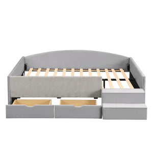English Elm Full Size Kids Daybed with Corduroy Velvet Upholstery and Two Under Bed Storage Drawers Gray SF000215AAE