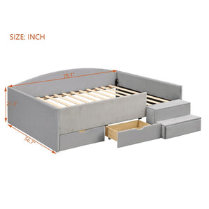 English Elm Full Size Kids Daybed with Corduroy Velvet Upholstery and Two Under Bed Storage Drawers Gray SF000215AAE