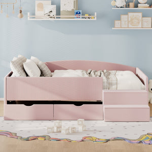 English Elm Full Size Kids Daybed with Corduroy Velvet Upholstery and Two Under Bed Storage Drawers Pink SF000215AAH