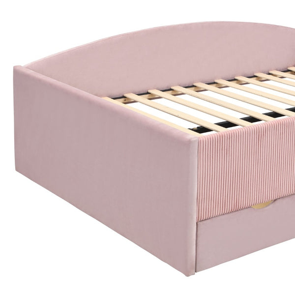English Elm Full Size Kids Daybed with Corduroy Velvet Upholstery and Two Under Bed Storage Drawers Pink SF000215AAH