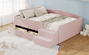 English Elm Full Size Kids Daybed with Corduroy Velvet Upholstery and Two Under Bed Storage Drawers Pink SF000215AAH