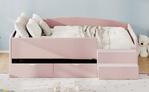 English Elm Full Size Kids Daybed with Corduroy Velvet Upholstery and Two Under Bed Storage Drawers Pink SF000215AAH