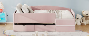 English Elm Full Size Kids Daybed with Corduroy Velvet Upholstery and Two Under Bed Storage Drawers Pink SF000215AAH