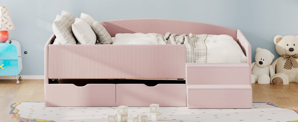 English Elm Full Size Kids Daybed with Corduroy Velvet Upholstery and Two Under Bed Storage Drawers Pink SF000215AAH