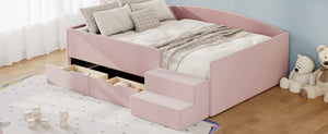 English Elm Full Size Kids Daybed with Corduroy Velvet Upholstery and Two Under Bed Storage Drawers Pink SF000215AAH