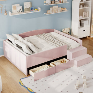 English Elm Full Size Kids Daybed with Corduroy Velvet Upholstery and Two Under Bed Storage Drawers Pink SF000215AAH
