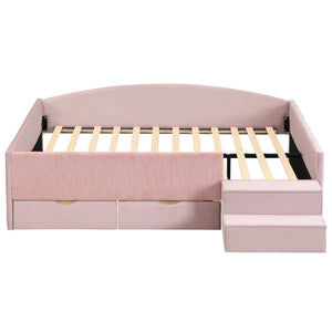 English Elm Full Size Kids Daybed with Corduroy Velvet Upholstery and Two Under Bed Storage Drawers Pink SF000215AAH