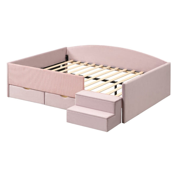 English Elm Full Size Kids Daybed with Corduroy Velvet Upholstery and Two Under Bed Storage Drawers Pink SF000215AAH