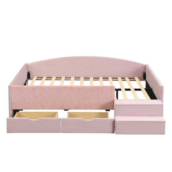 English Elm Full Size Kids Daybed with Corduroy Velvet Upholstery and Two Under Bed Storage Drawers Pink SF000215AAH