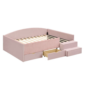 English Elm Full Size Kids Daybed with Corduroy Velvet Upholstery and Two Under Bed Storage Drawers Pink SF000215AAH