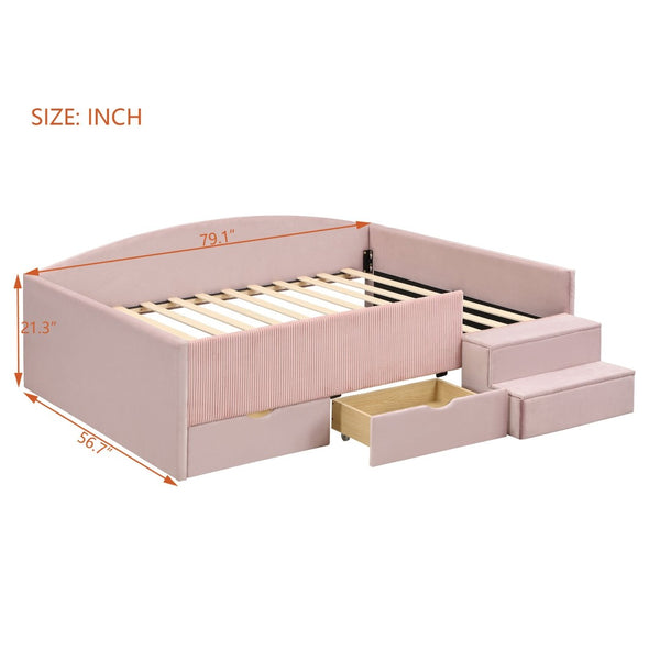 English Elm Full Size Kids Daybed with Corduroy Velvet Upholstery and Two Under Bed Storage Drawers Pink SF000215AAH