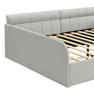 English Elm Full Size Bouclé Upholstered Daybed with Rolling Storage Drawer for Guest Rooms Gray SF000216AAE