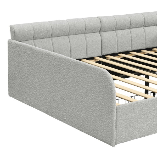 English Elm Full Size Bouclé Upholstered Daybed with Rolling Storage Drawer for Guest Rooms Gray SF000216AAE