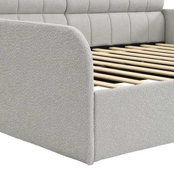 English Elm Full Size Bouclé Upholstered Daybed with Rolling Storage Drawer for Guest Rooms Gray SF000216AAE