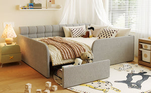 English Elm Full Size Bouclé Upholstered Daybed with Rolling Storage Drawer for Guest Rooms Gray SF000216AAE
