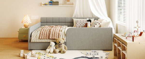 English Elm Full Size Bouclé Upholstered Daybed with Rolling Storage Drawer for Guest Rooms Gray SF000216AAE
