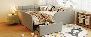 English Elm Full Size Bouclé Upholstered Daybed with Rolling Storage Drawer for Guest Rooms Gray SF000216AAE