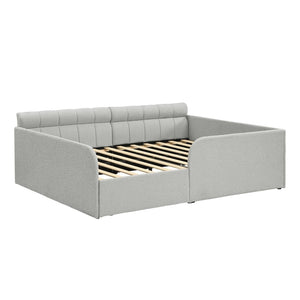 English Elm Full Size Bouclé Upholstered Daybed with Rolling Storage Drawer for Guest Rooms Gray SF000216AAE