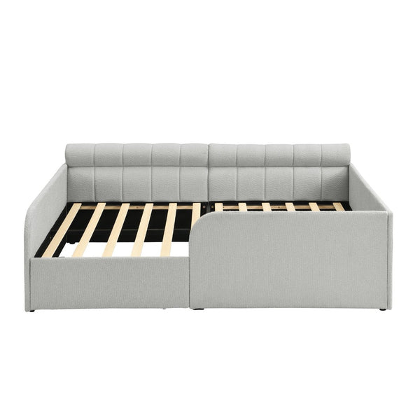 English Elm Full Size Bouclé Upholstered Daybed with Rolling Storage Drawer for Guest Rooms Gray SF000216AAE