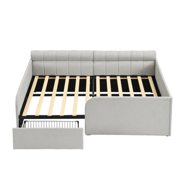 English Elm Full Size Bouclé Upholstered Daybed with Rolling Storage Drawer for Guest Rooms Gray SF000216AAE