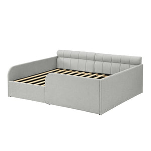 English Elm Full Size Bouclé Upholstered Daybed with Rolling Storage Drawer for Guest Rooms Gray SF000216AAE
