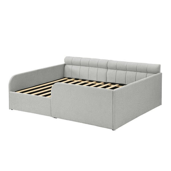 English Elm Full Size Bouclé Upholstered Daybed with Rolling Storage Drawer for Guest Rooms Gray SF000216AAE