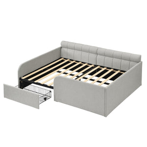 English Elm Full Size Bouclé Upholstered Daybed with Rolling Storage Drawer for Guest Rooms Gray SF000216AAE
