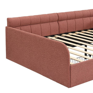English Elm Full Size Bouclé Upholstered Daybed with Rolling Storage Drawer for Guest Rooms Pink SF000216AAH