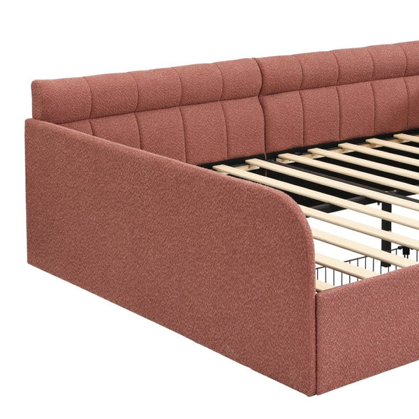 English Elm Full Size Bouclé Upholstered Daybed with Rolling Storage Drawer for Guest Rooms Pink SF000216AAH