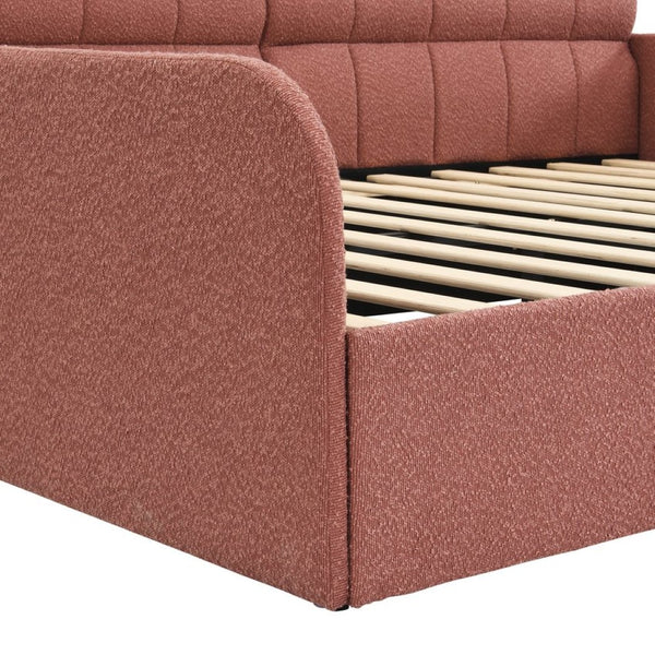 English Elm Full Size Bouclé Upholstered Daybed with Rolling Storage Drawer for Guest Rooms Pink SF000216AAH