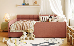 English Elm Full Size Bouclé Upholstered Daybed with Rolling Storage Drawer for Guest Rooms Pink SF000216AAH