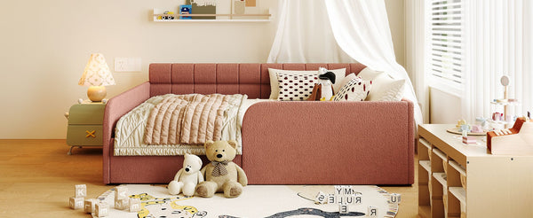 English Elm Full Size Bouclé Upholstered Daybed with Rolling Storage Drawer for Guest Rooms Pink SF000216AAH
