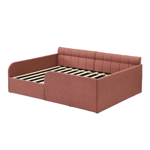 English Elm Full Size Bouclé Upholstered Daybed with Rolling Storage Drawer for Guest Rooms Pink SF000216AAH