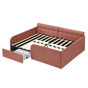 English Elm Full Size Bouclé Upholstered Daybed with Rolling Storage Drawer for Guest Rooms Pink SF000216AAH