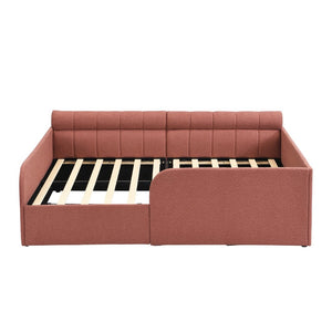 English Elm Full Size Bouclé Upholstered Daybed with Rolling Storage Drawer for Guest Rooms Pink SF000216AAH