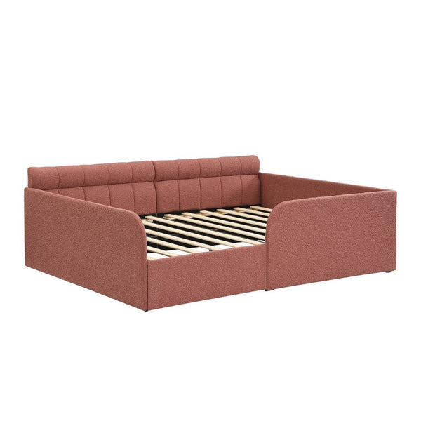 English Elm Full Size Bouclé Upholstered Daybed with Rolling Storage Drawer for Guest Rooms Pink SF000216AAH