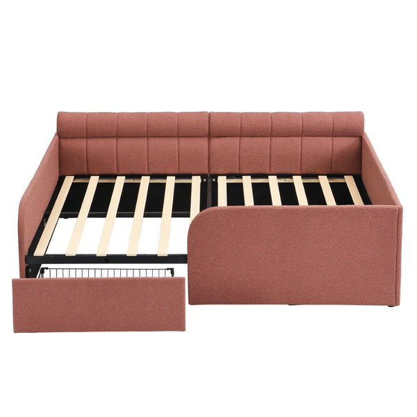 English Elm Full Size Bouclé Upholstered Daybed with Rolling Storage Drawer for Guest Rooms Pink SF000216AAH