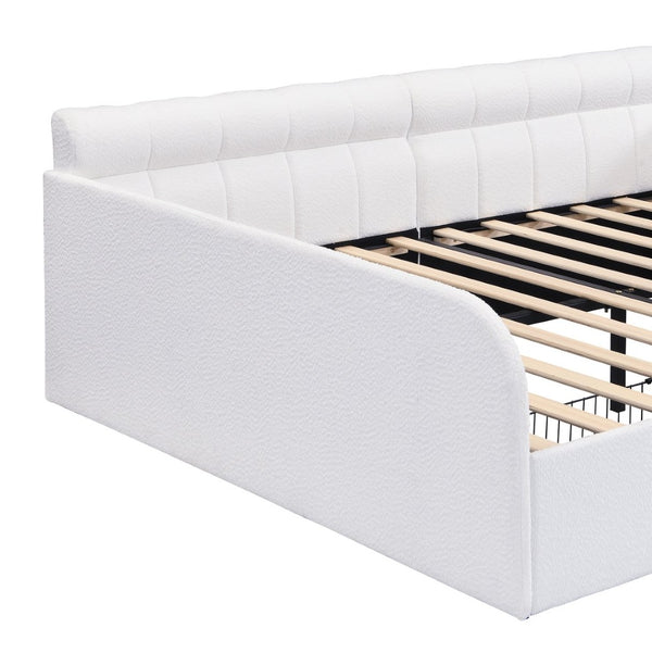 English Elm Full Size Bouclé Upholstered Daybed with Rolling Storage Drawer for Guest Rooms White SF000216AAK