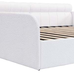 English Elm Full Size Bouclé Upholstered Daybed with Rolling Storage Drawer for Guest Rooms White SF000216AAK