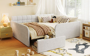 English Elm Full Size Bouclé Upholstered Daybed with Rolling Storage Drawer for Guest Rooms White SF000216AAK