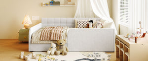 English Elm Full Size Bouclé Upholstered Daybed with Rolling Storage Drawer for Guest Rooms White SF000216AAK