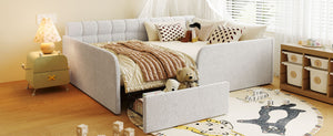 English Elm Full Size Bouclé Upholstered Daybed with Rolling Storage Drawer for Guest Rooms White SF000216AAK