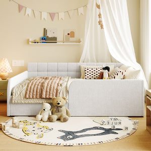 English Elm Full Size Bouclé Upholstered Daybed with Rolling Storage Drawer for Guest Rooms White SF000216AAK