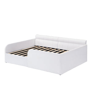 English Elm Full Size Bouclé Upholstered Daybed with Rolling Storage Drawer for Guest Rooms White SF000216AAK