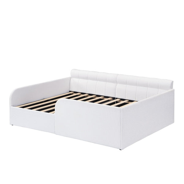 English Elm Full Size Bouclé Upholstered Daybed with Rolling Storage Drawer for Guest Rooms White SF000216AAK