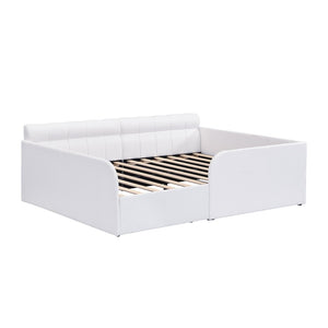 English Elm Full Size Bouclé Upholstered Daybed with Rolling Storage Drawer for Guest Rooms White SF000216AAK