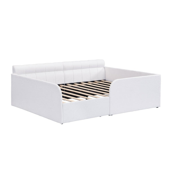 English Elm Full Size Bouclé Upholstered Daybed with Rolling Storage Drawer for Guest Rooms White SF000216AAK